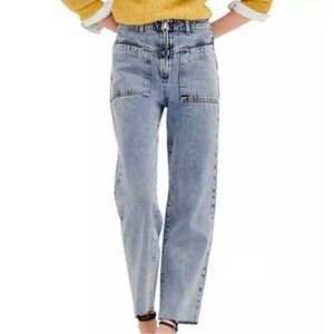 Ba&Sh Dare Jeans high-rise wide-leg square pockets raw hem 0